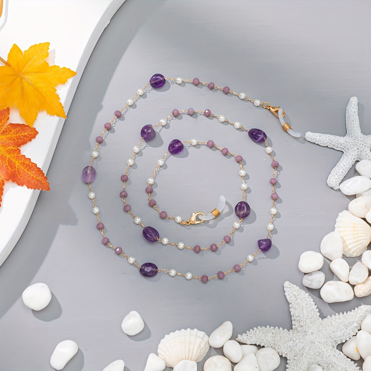 Rang-barang toshlar bilan bezatilgan shisha ko'zoynak zanjiri, quyosh ko'zoynaklari va o'qish ko'zoynaklari uchun retainer