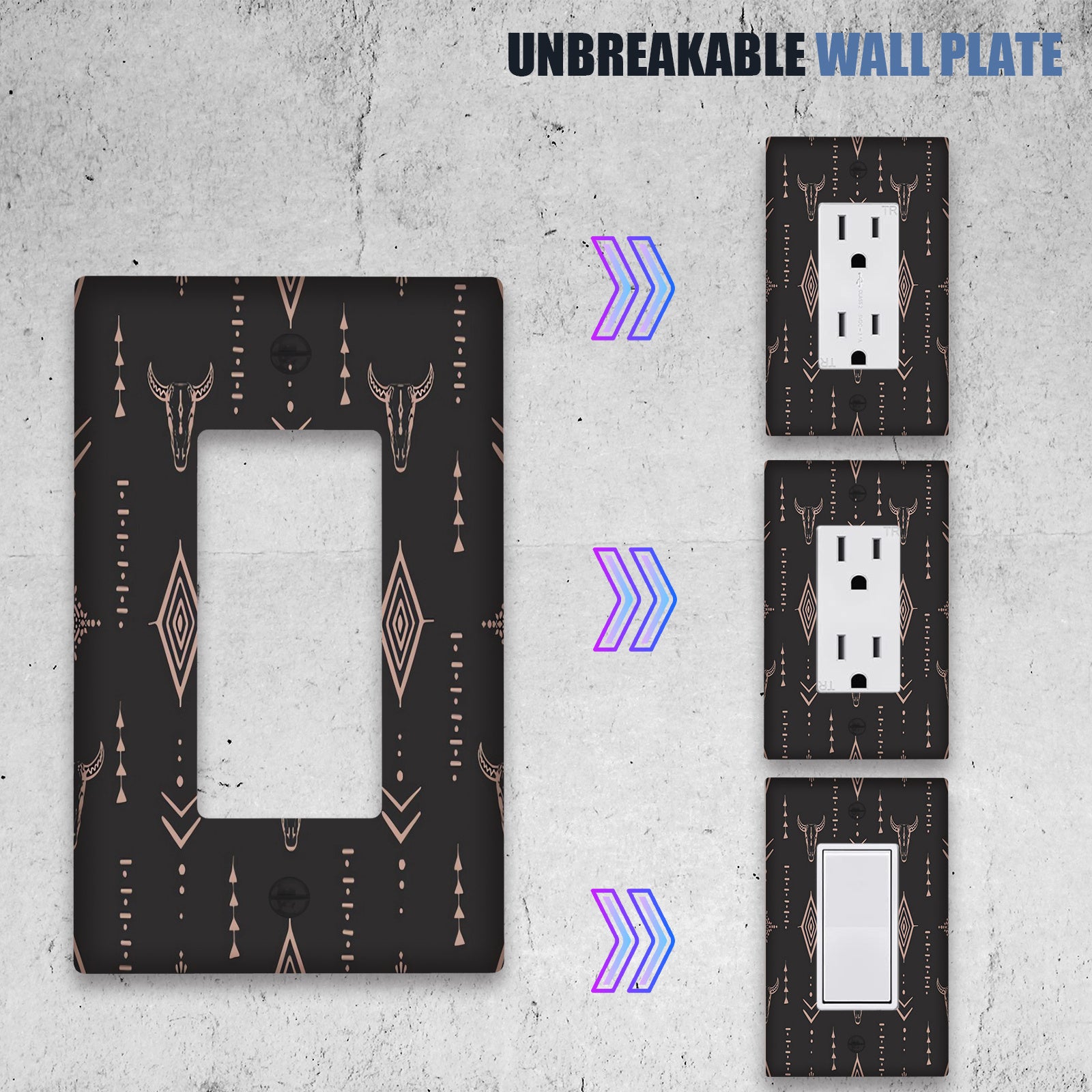 Plato decorativo de calavera de vaca azteca para pared, cubre interruptor de luz o toma de corriente, decoración geométrica para el hogar