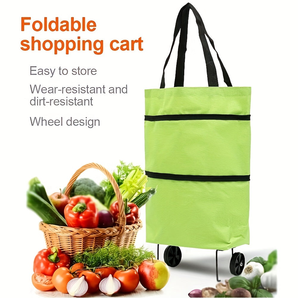 Reusable Shopping Cart with Wheels Large Capacity Foldable Oxford Cloth Green