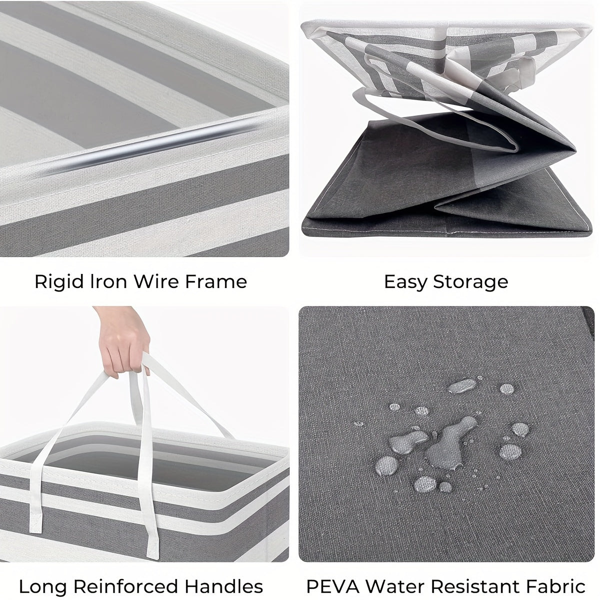 Grand conjunto de cestas de lavandería impermeables y plegables con asas en gris para residencias y familias