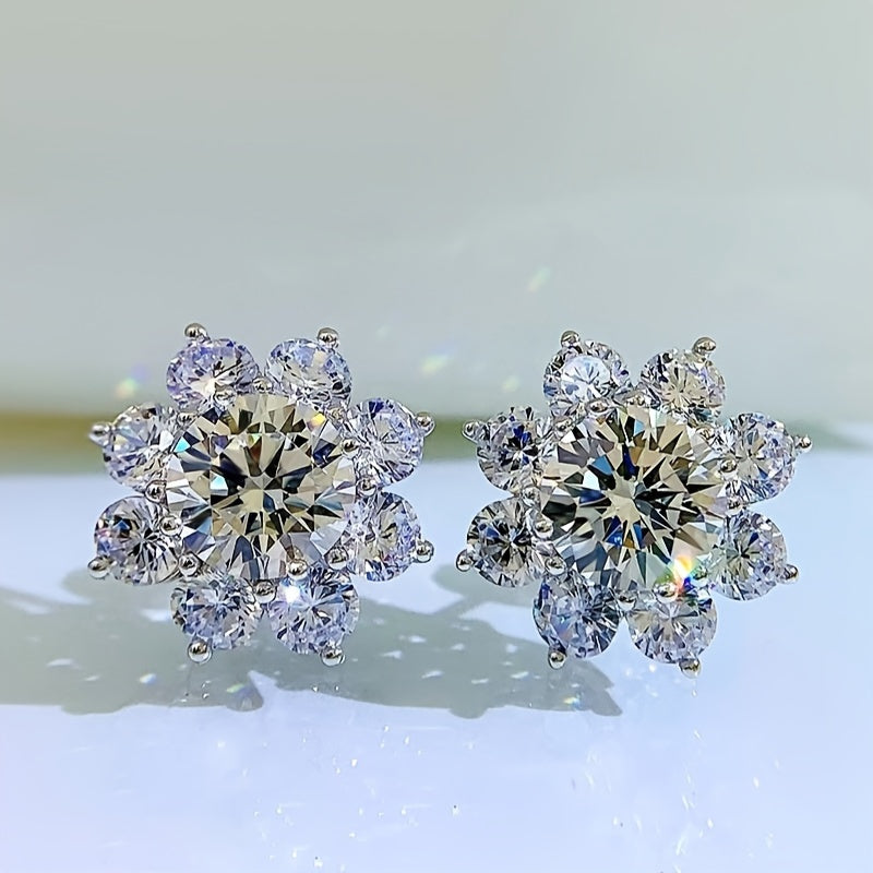 Sunflower Moissanite Stud Earrings 0.56ct Sterling Silver for Birthdays Weddings