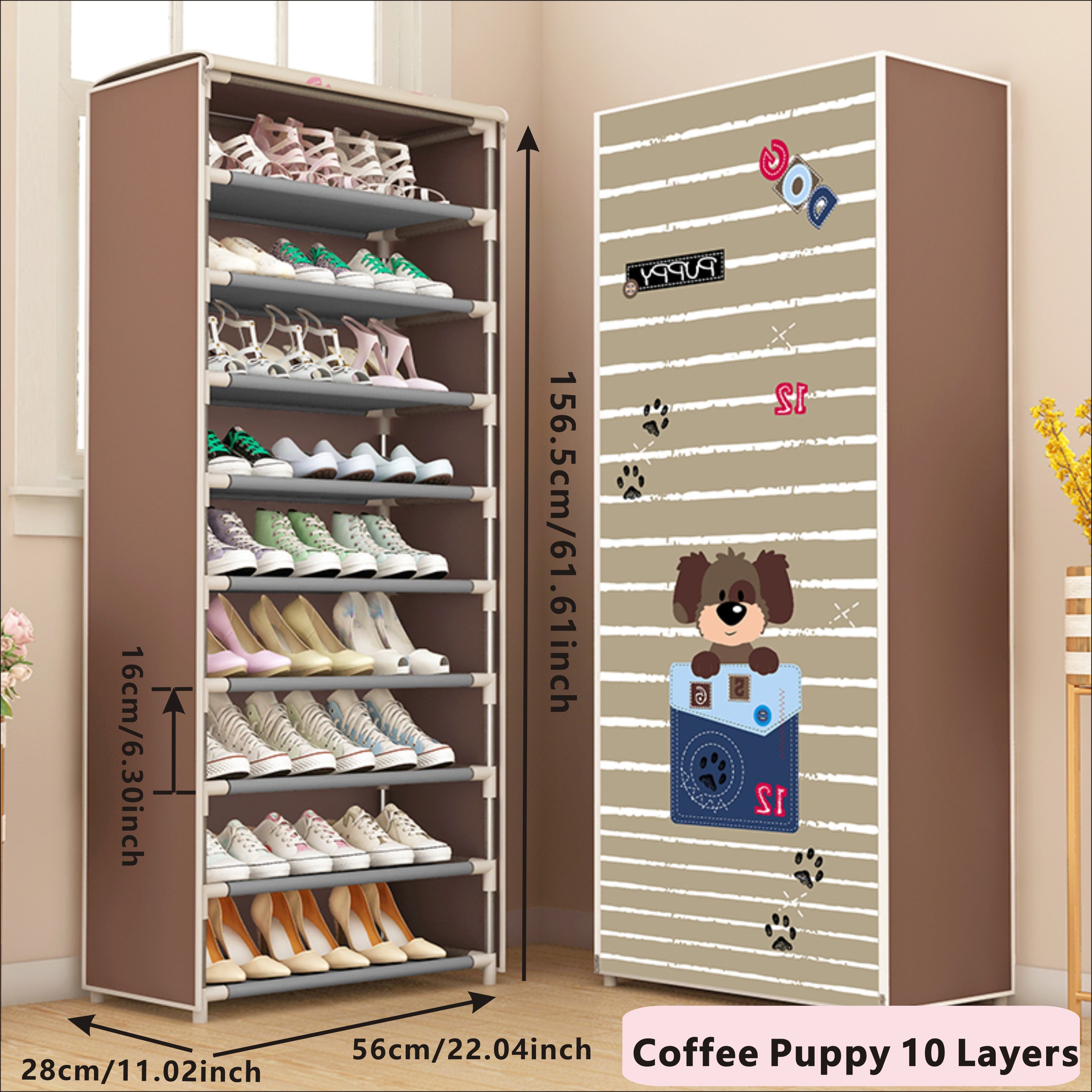 Durable Shoe Storage Cabinet with Fabric Zipper Cover for Hallways and Closets