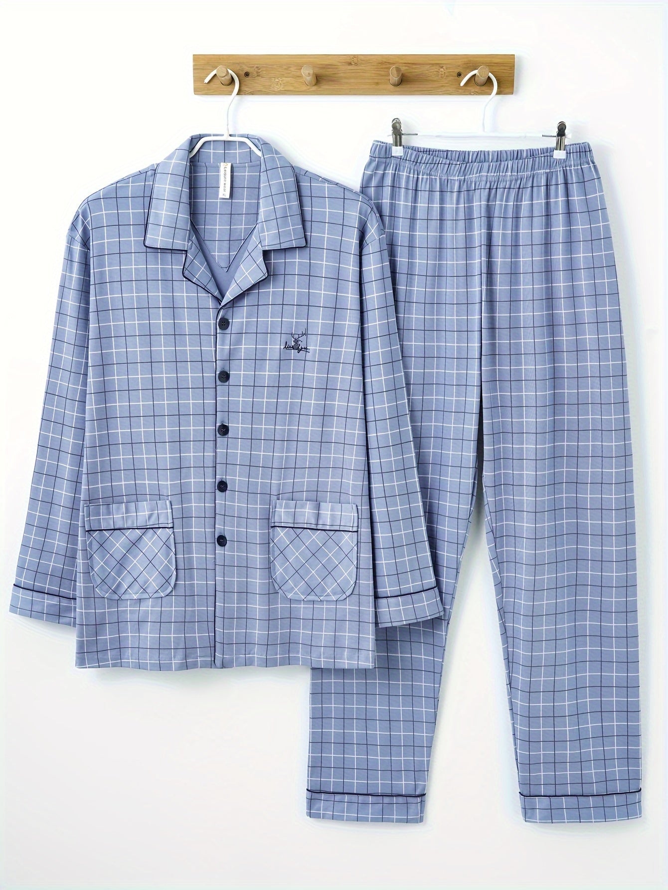 Men's Cotton Long Sleeve Pajama Pants with Pockets and Breathable Fabric