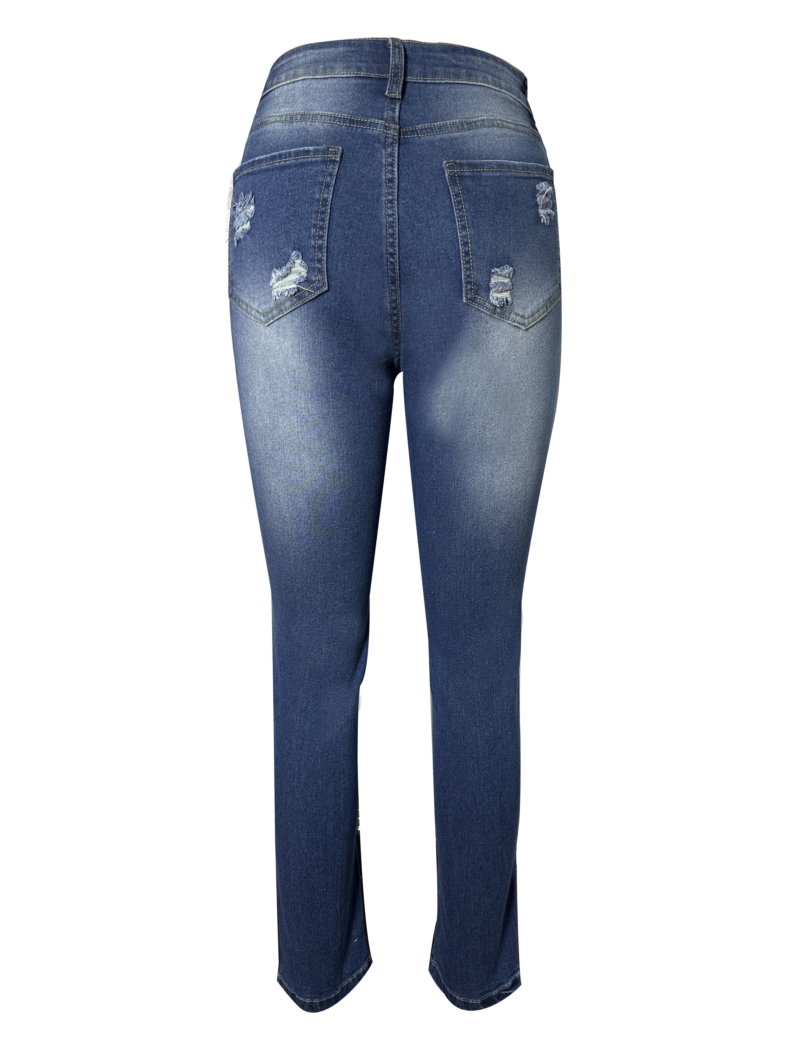 Plus Size Floral Patchwork High-Waisted Skinny Jeans High Rise Denim