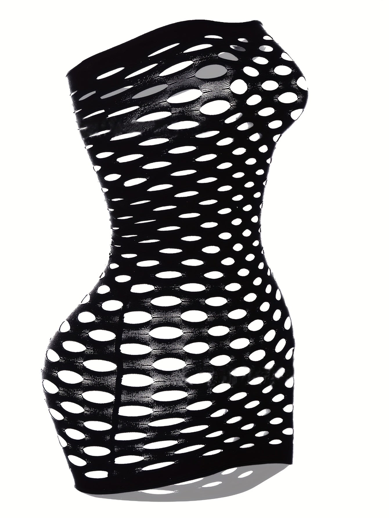 Ayollar uchun zamonaviy tarmoq ichki kiyim, yelkasiz trubka tepa va qora rangdagi shaffof to'r dizayni bilan.