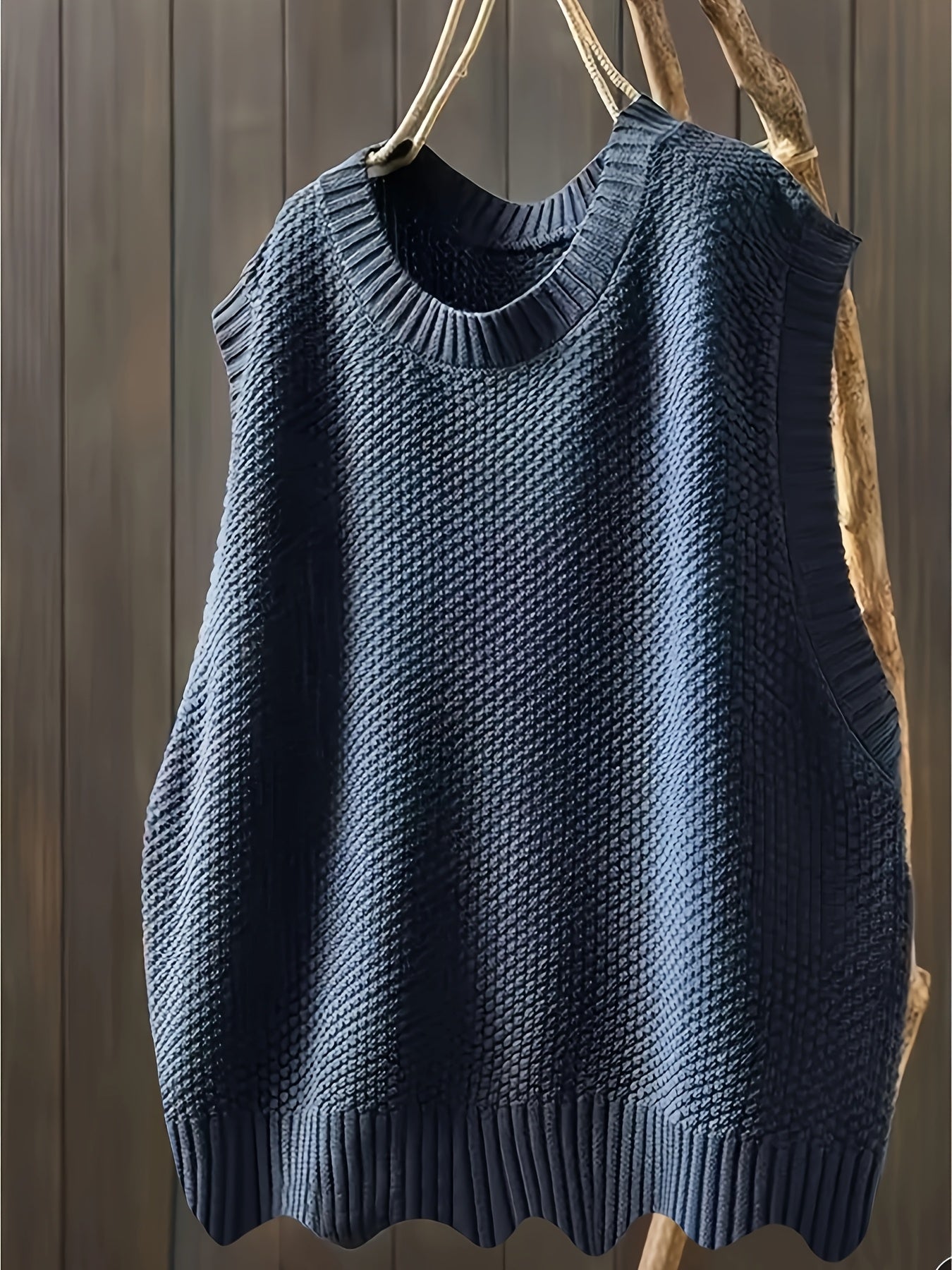 Women's Plus Size Asymmetrical Sleeveless Cardigan Dark Blue White Vest