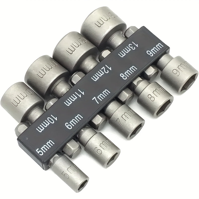 9pcs Wind Batch Sockets Heat Treated 6.35mm Hex Side-by-Side 5-13mm