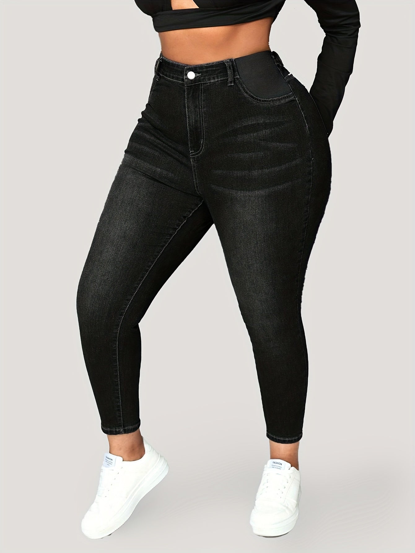 Women's Skinny Jeans Black Denim Mid-Rise Slim Fit Casual All-Season