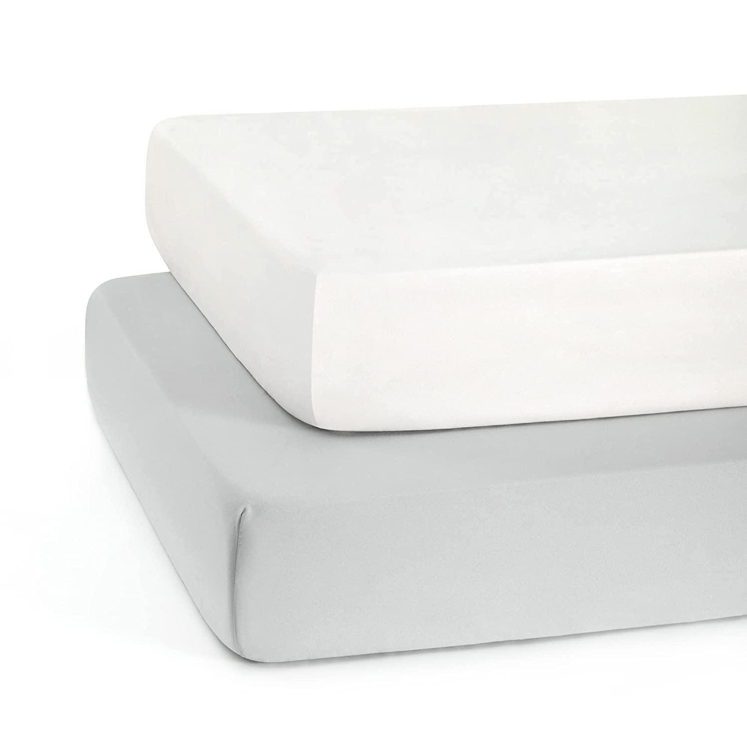 Microfiber Crib Sheet Set for Kids 2 Pieces Solid Color White Light Gray