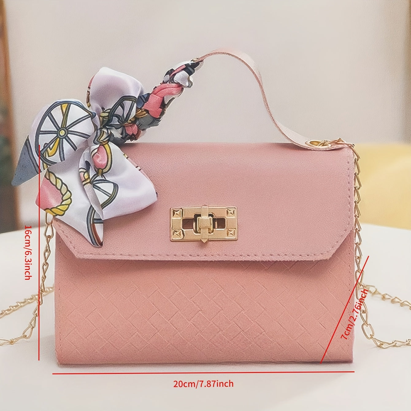 Mini Crossbody Bag with Scarf Chain Strap Lightweight Detachable Shoulder Bag in Multiple Colors