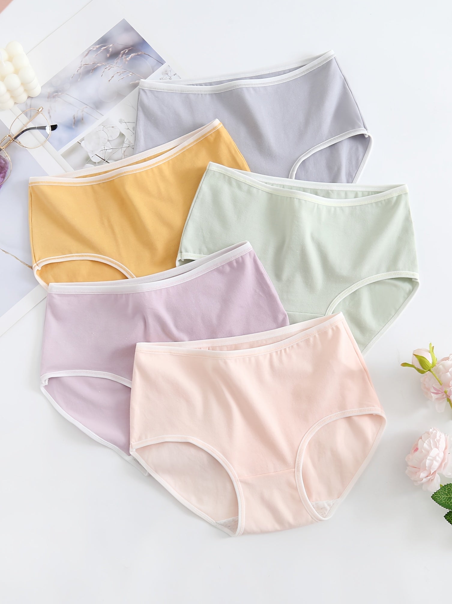 Women's Comfort Briefs 5-Pack Pastel Colors Stretchy Waistband