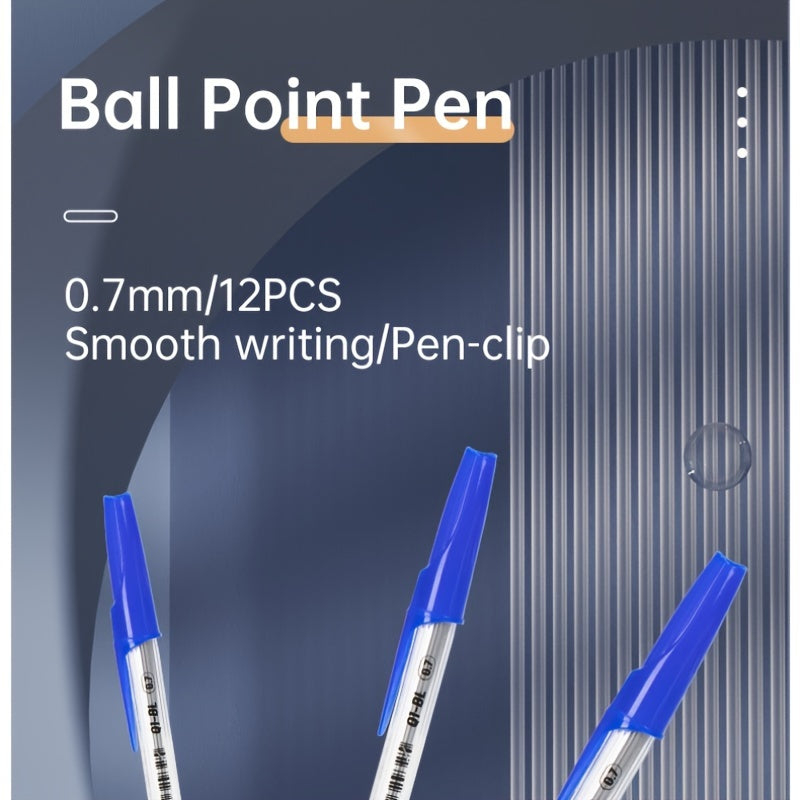 12 Pack Blue Ballpoint Pens with Bullet Tip and Low Viscosity Ink