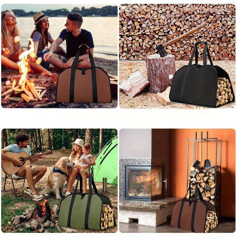 Olive Green Oxford Cloth Firewood Carrier Bag Durable Log Tote for Camping Outdoor