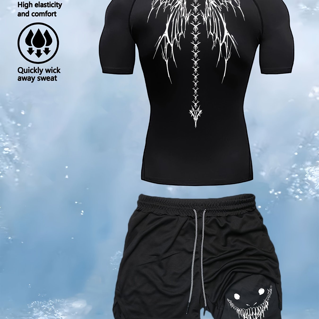 Men's Athletic Fitness Set Shorts and T-Shirt Quick-Dry Knit Fabric for Running Training Hiking