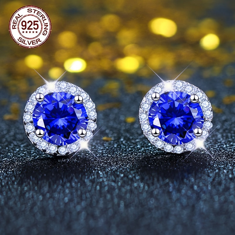 Sterling Silver Tanzanite Stud Earrings Vintage Blue Hypoallergenic for Weddings Gifts