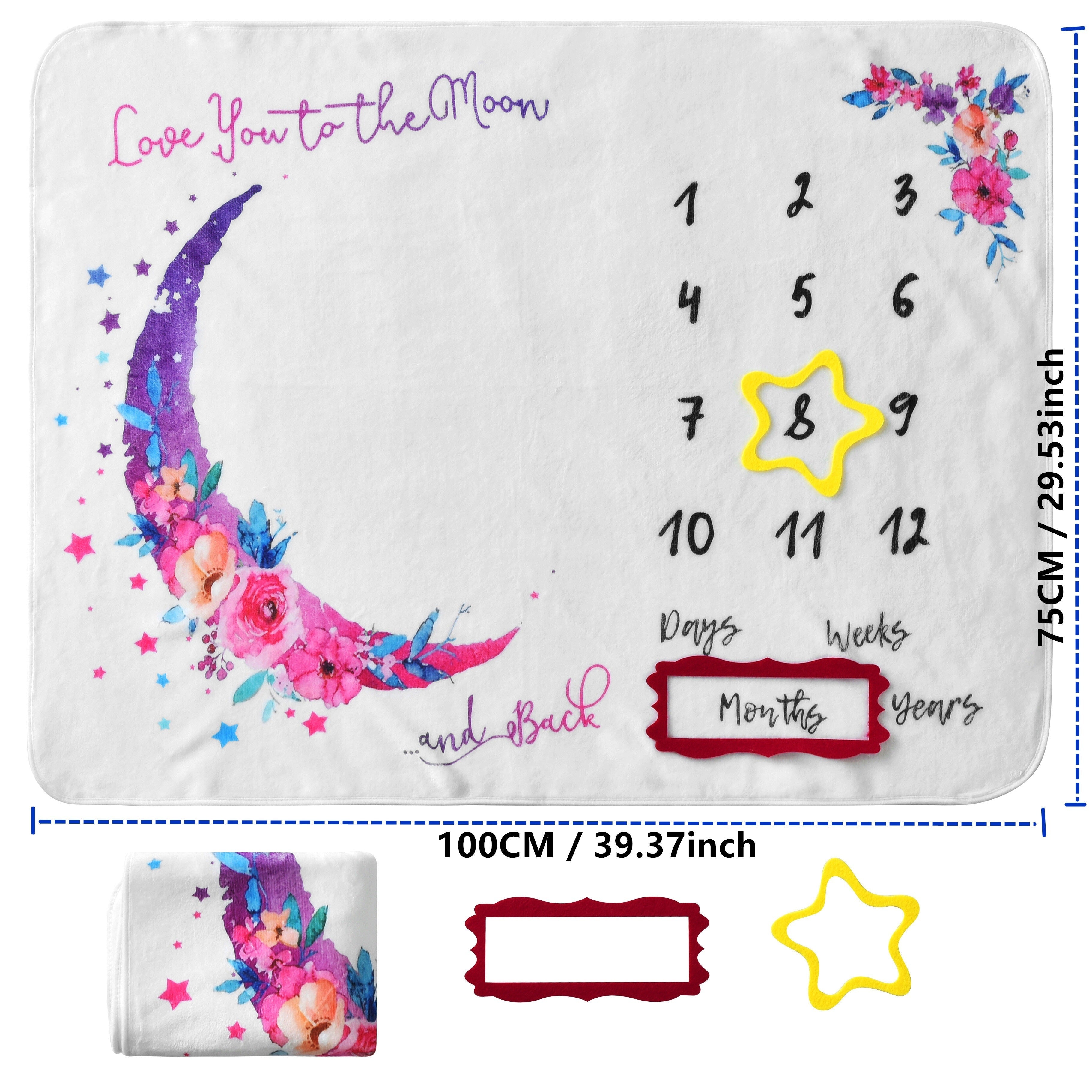 Baby Milestone Blanket Flannel Moon Print for Monthly Photography Growth