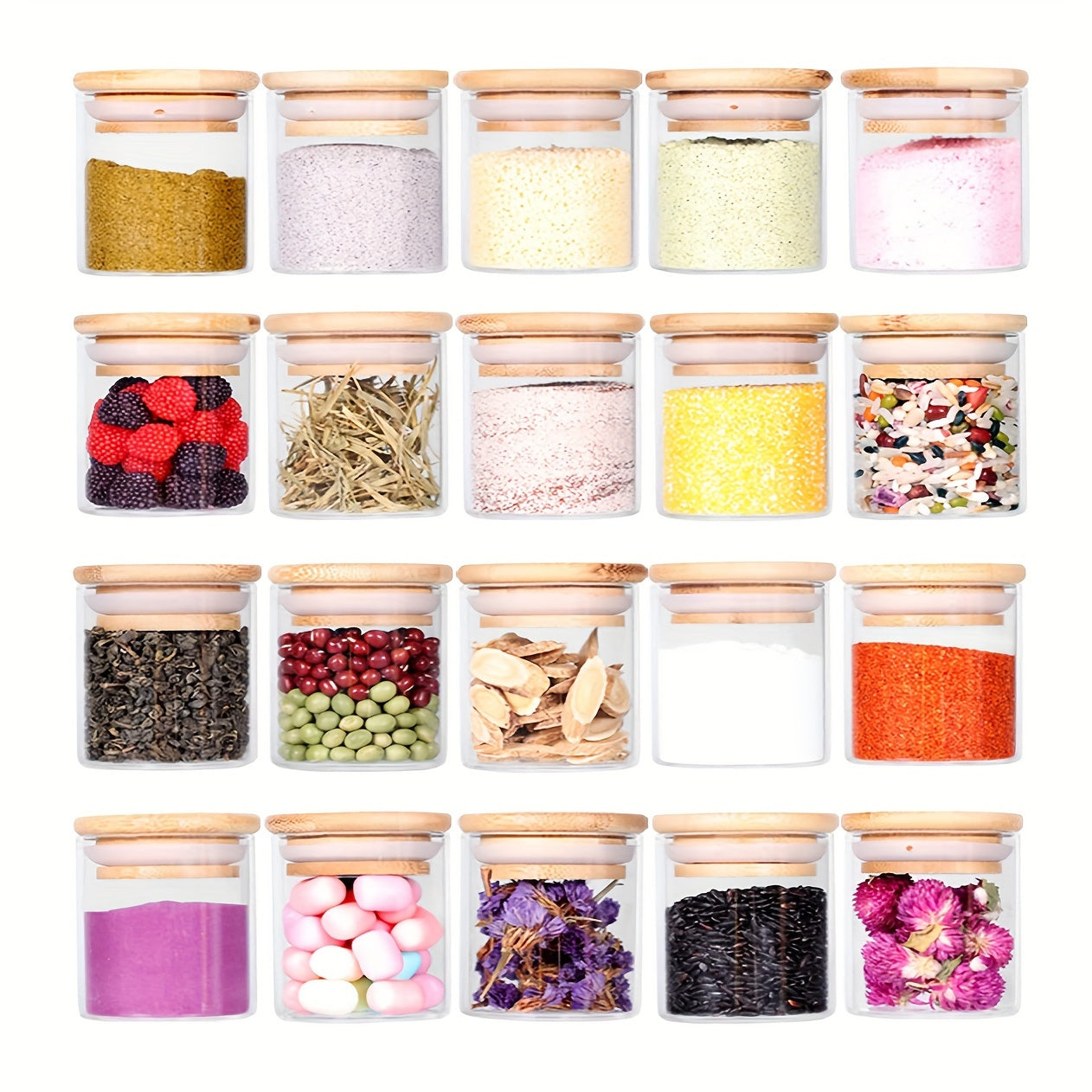 Ko'p maqsadli Mini Oziq-ovqat Saqlash Idishi - 5oz Havo o'tkazmaydigan Shisha Banka, Choy, O'simliklar, Shakar, Tuz, Qahva uchun Bambuk Qopqoq - Oshxonada Bankalar uchun Qayta ishlatiladigan Dumaloq Tashkiliy Idish.