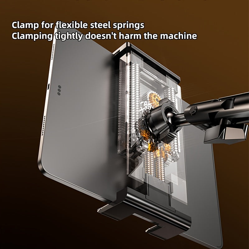 Gooseneck Phone and Tablet Stand Black Steel Adjustable Clamp Bed Desk Holder Compatible with iPhone iPad and Tablets