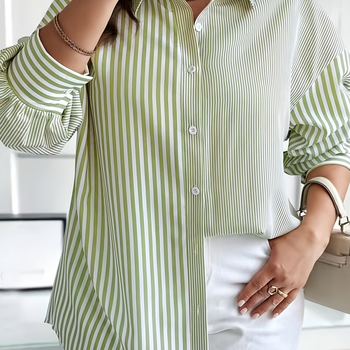 Блузка женская в крупном размере с длинными рукавами и полосками, повседневная офисная рабочая рубашка