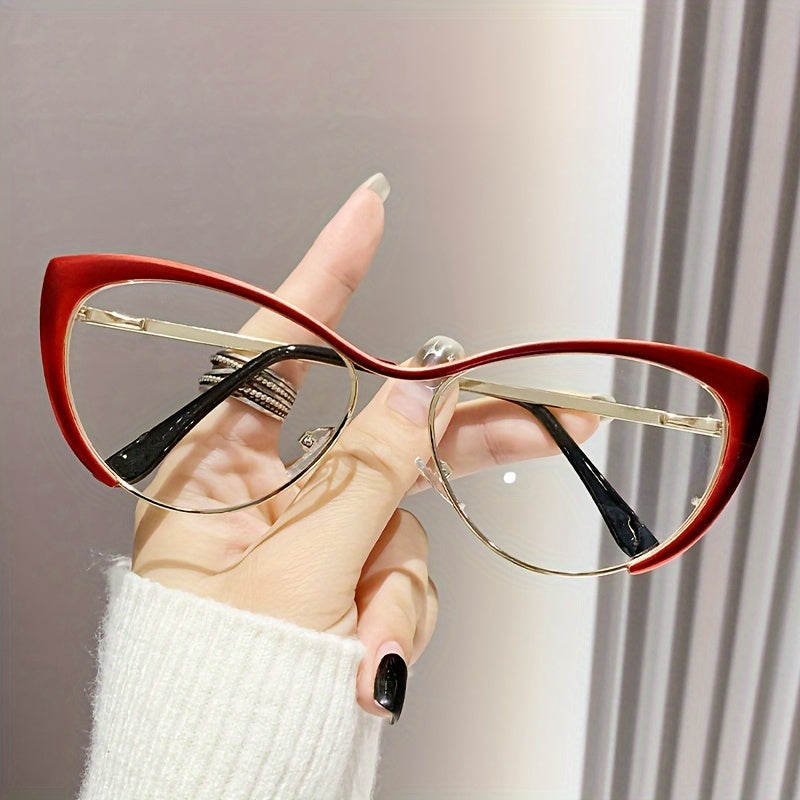 Women's Gold Cat-Eye Glasses with Blue Light Blocking Retro Punk Style