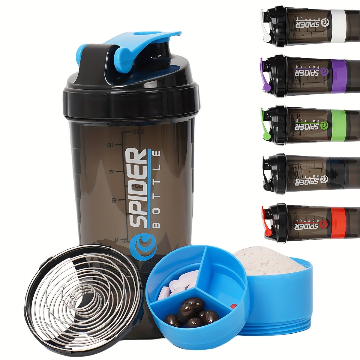 500ml Protein Shaker Bottle with Layered Storage Leak-Proof Mixing Ball for Gym and Outdoor Activities