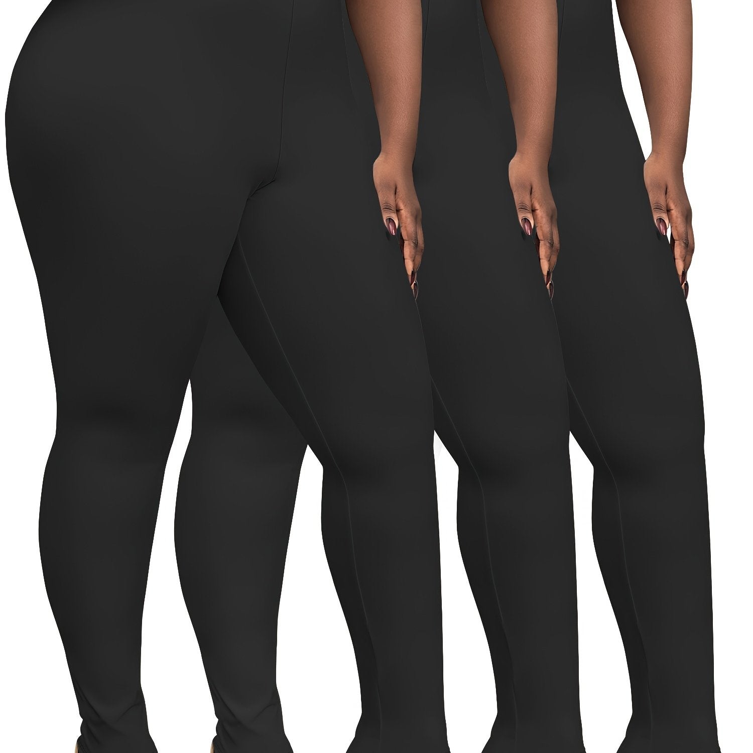 Plus Size Women's Solid Color Skinny Leggings 3 Pack High Waist Stretch