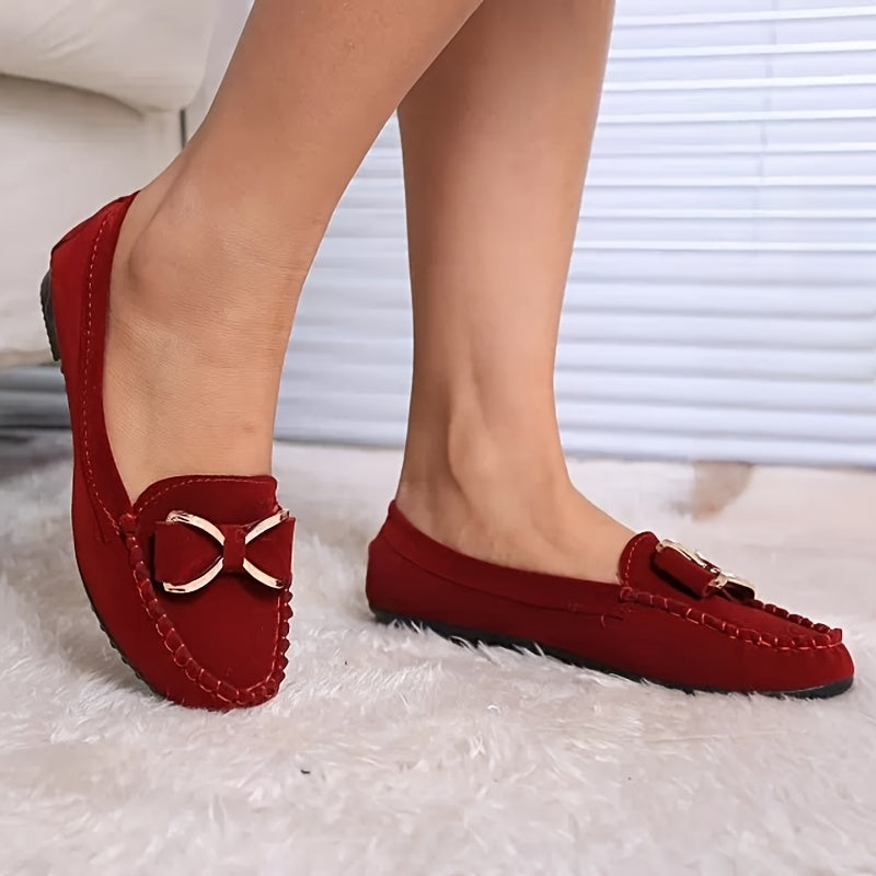Women's Leather Flat Loafers with Bow Casual Dress Driving Shoes