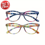 Juego de 2 gafas de lectura para mayores de montura completa con forma de ojo de gato, almohadillas nasales y estampado clásico