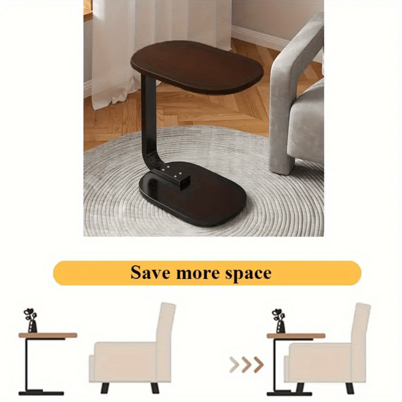 Modern Black Metal C-Shaped Sofa Side Table Portable Durable No Assembly