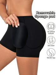 High-Waist Tummy Control Shapewear Shorts for Women Black Removable Pads Pockets
