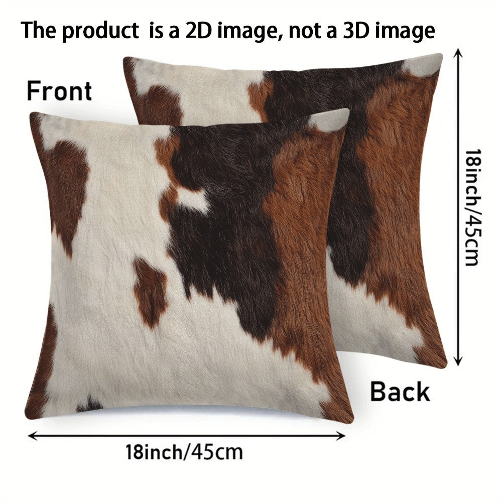 Set of 2 Farmhouse Cowhide Print Pillow Covers 45.72x45.72 cm Flannel Zipper Closure