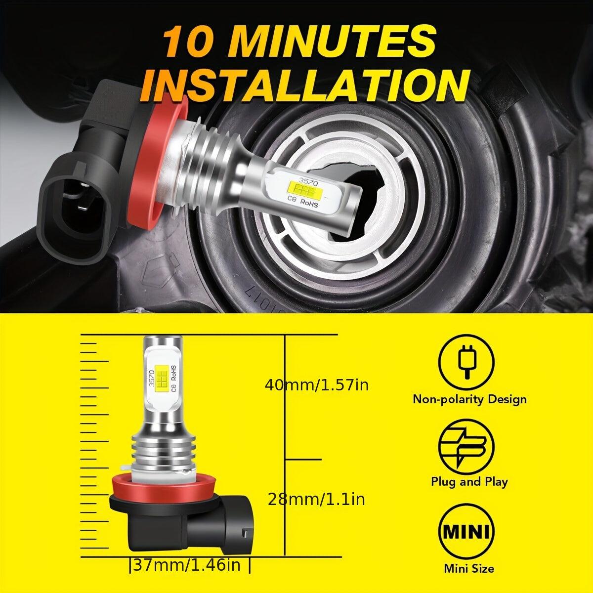 Car LED Fog Light Bulbs 6000K White H7 H8 H9 H10 H11 12V