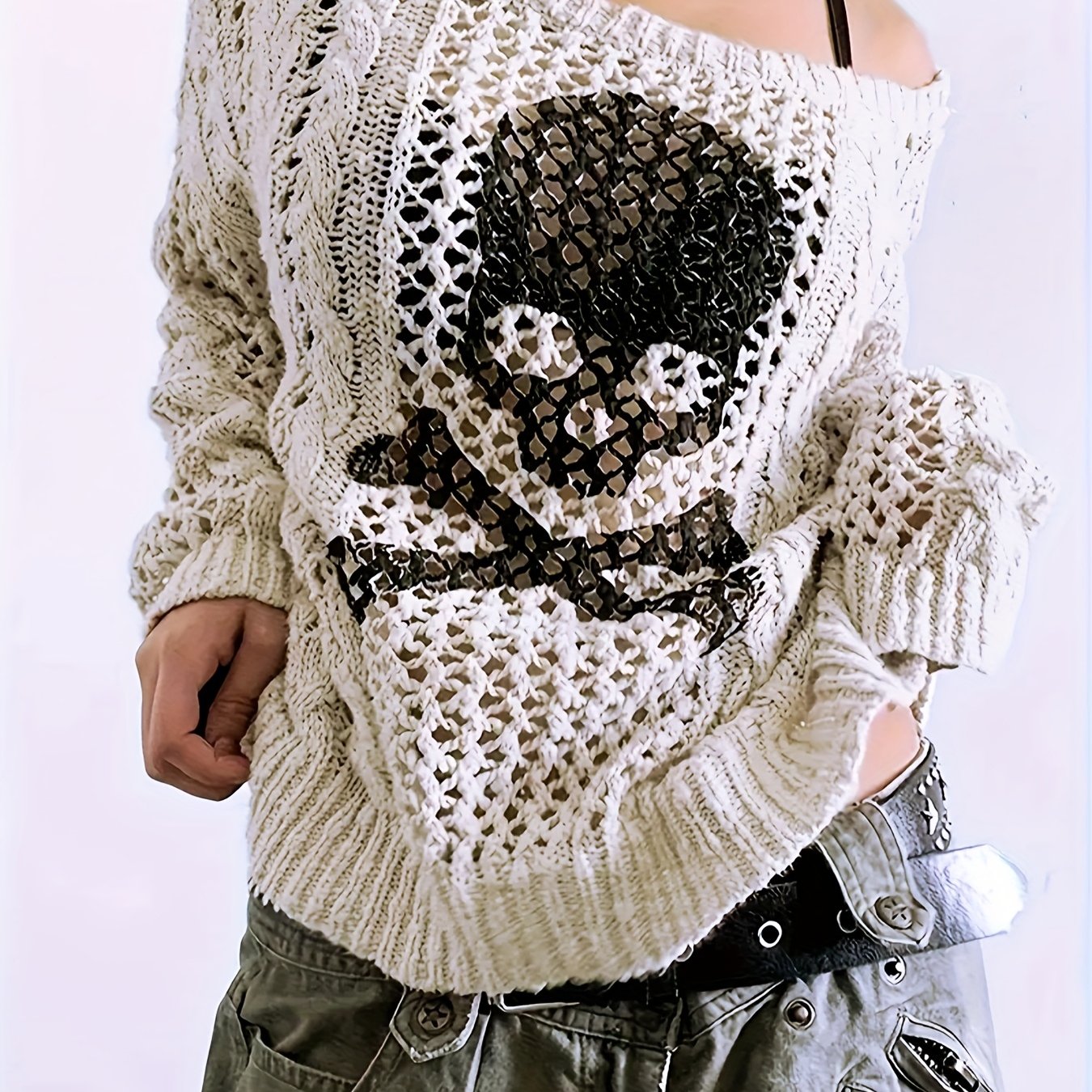 Women's Plus Size Skull Graphic Cardigan Oversized Long Sleeve Mesh Beige Black