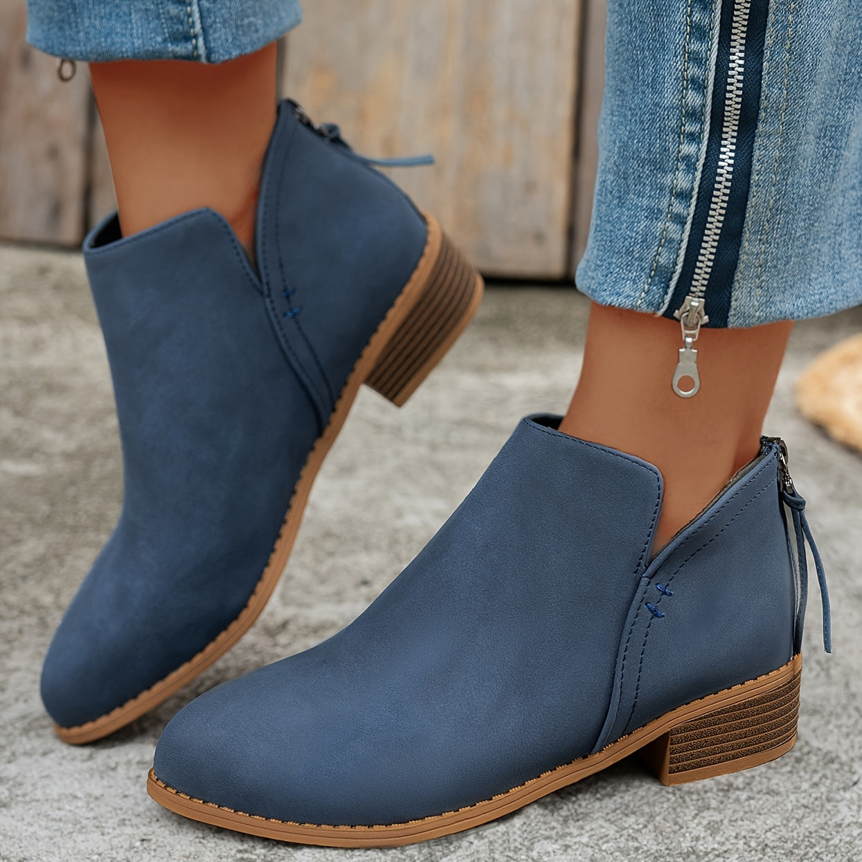 Women's White Ankle Boots Pointed Toe Chunky Heel Zipper Slip-On