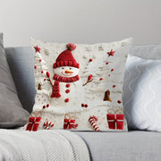 Christmas Snowman and Tree Throw Pillow Cover Polyester Zipper Machine Washable