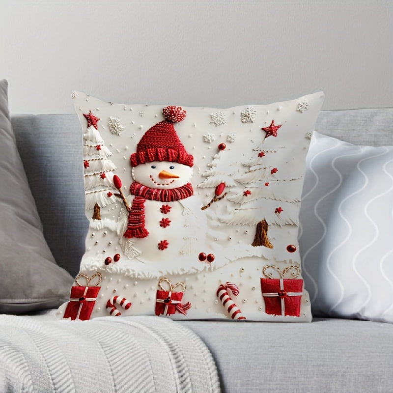 Christmas Snowman and Tree Throw Pillow Cover Polyester Zipper Machine Washable