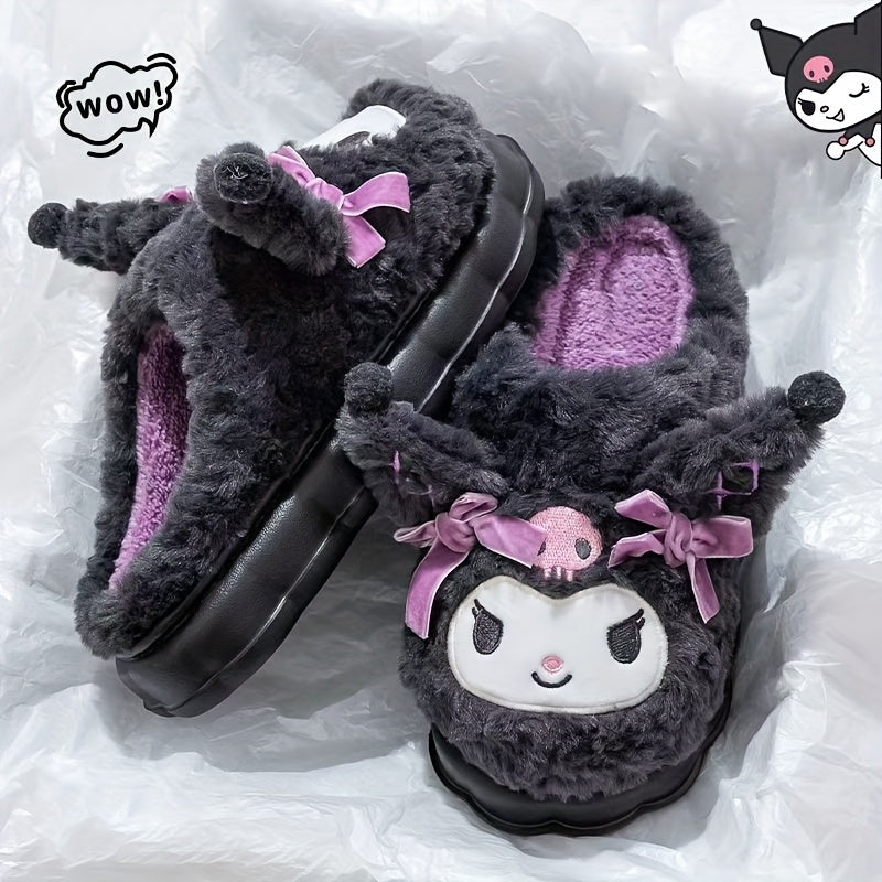 Women Cozy Plush Slippers with Cartoon Design Soft Fabric Warm Winter