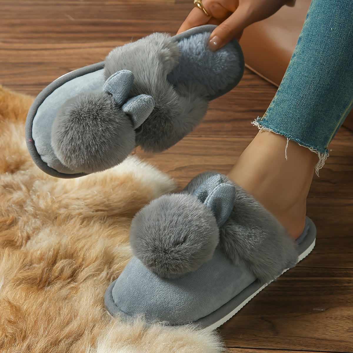 Unisex Plush Fluffy Indoor Slippers Solid Color Floor House Shoes