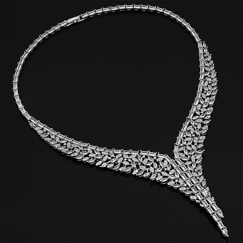 Bridal Jewelry Set 4-Piece White Gold-Plated Copper Cubic Zirconia Wedding Accessories