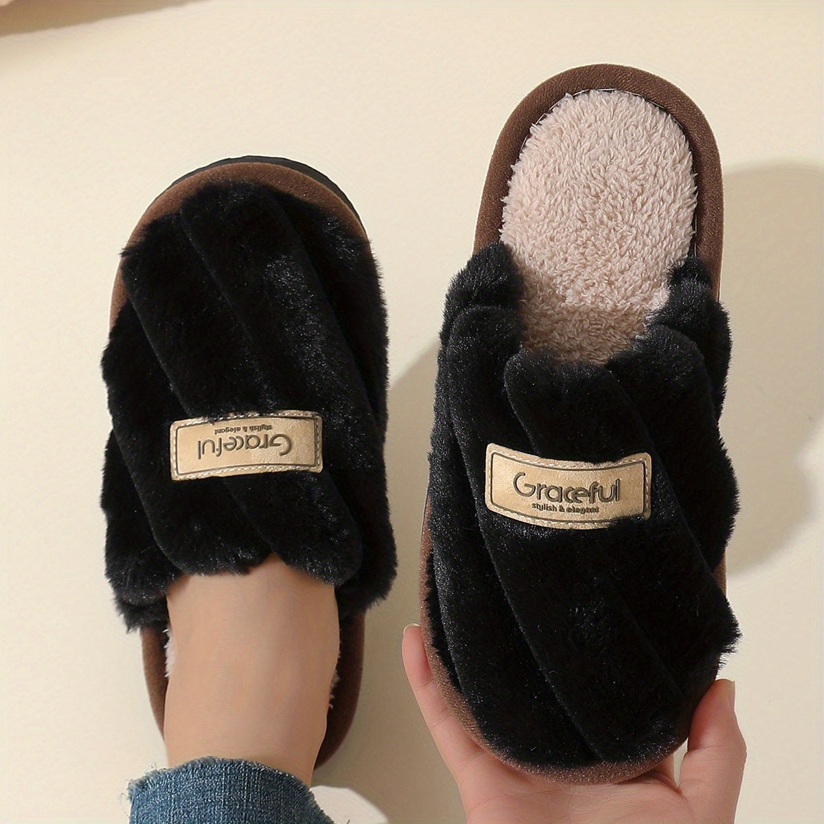 Women’s Plush Fleece Indoor Slippers Black Pink White Cozy House Shoes