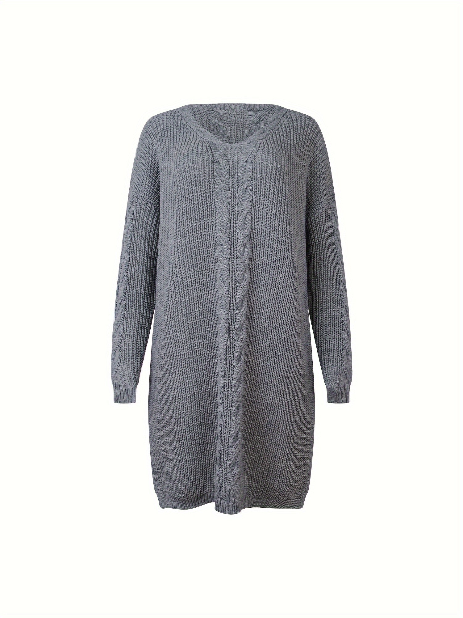 Plus Size Women's Loose Deep V-Neck Sweater Casual Pullover with Slit Hem