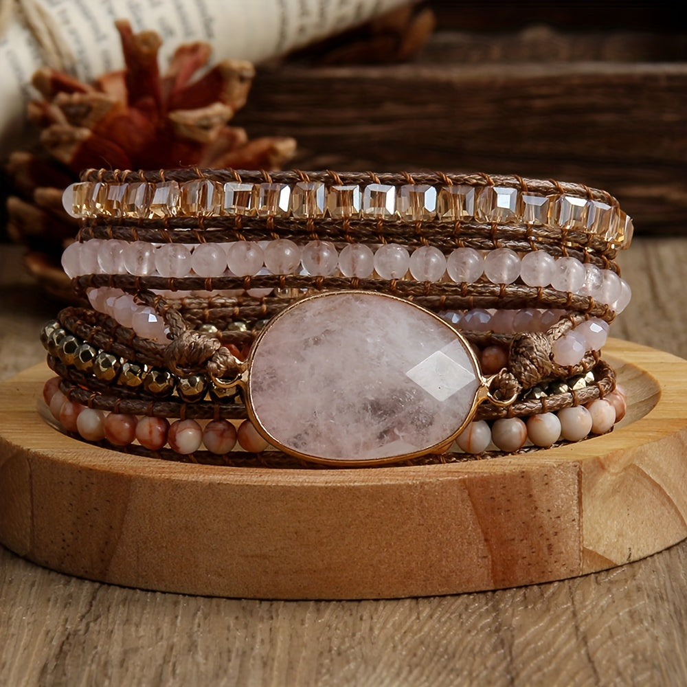 Multi-Layered Natural Stone Wrap Bracelet for Women with Colorful Beads