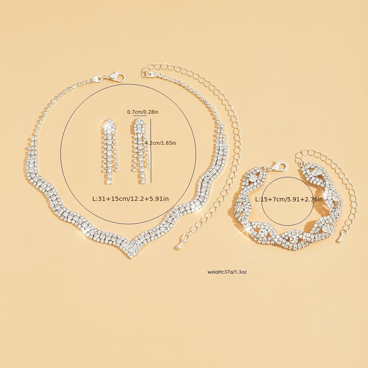 White Jewelry Set with Necklace Earrings and Bracelet for Weddings