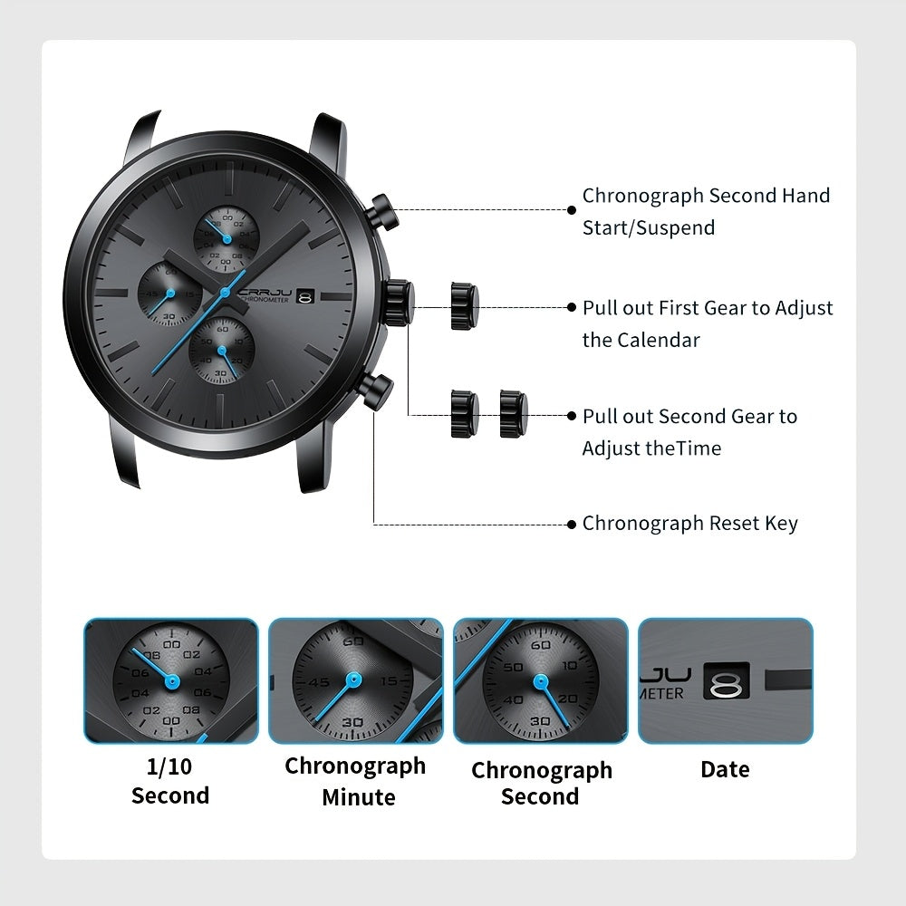Reloj de cuarzo cronógrafo de acero inoxidable para hombre, estilo de negocios, analógico, resistente al agua IPX8