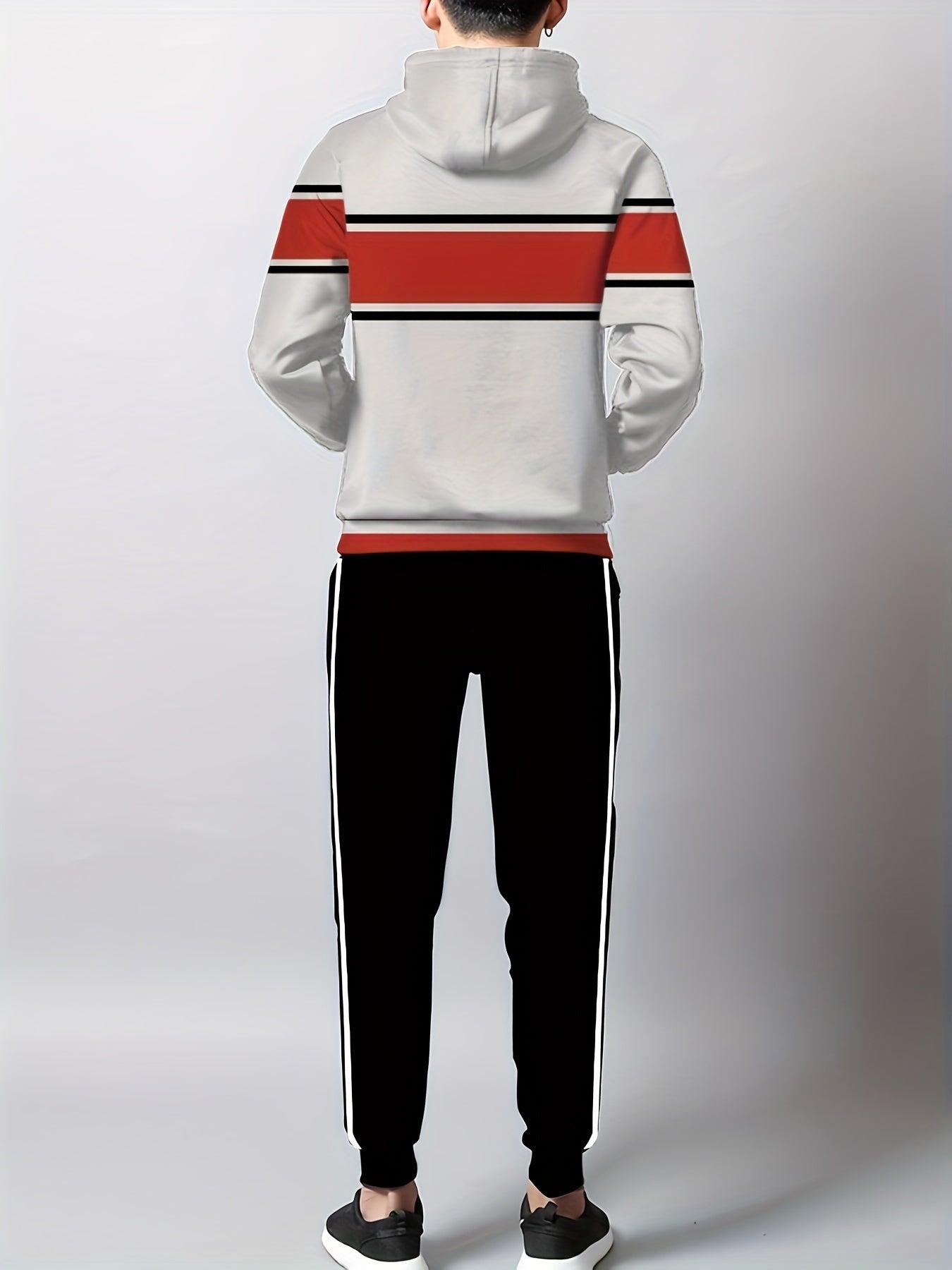 Conjunto de sudadera con capucha y pantalones deportivos de poliéster con estampado digital para hombres, ideal para primavera y otoño, casual y al aire libre