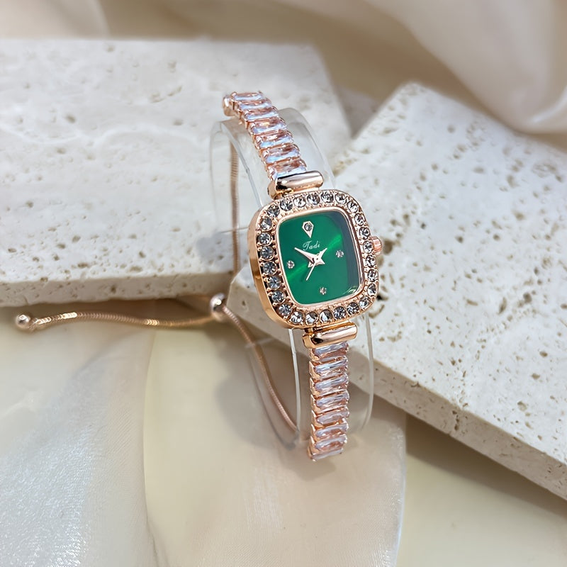 Ayollar uchun kvadrat rhinestone kvarts soat, vintage uslub, sozlanadigan bilaguzuk, partiyalar uchun