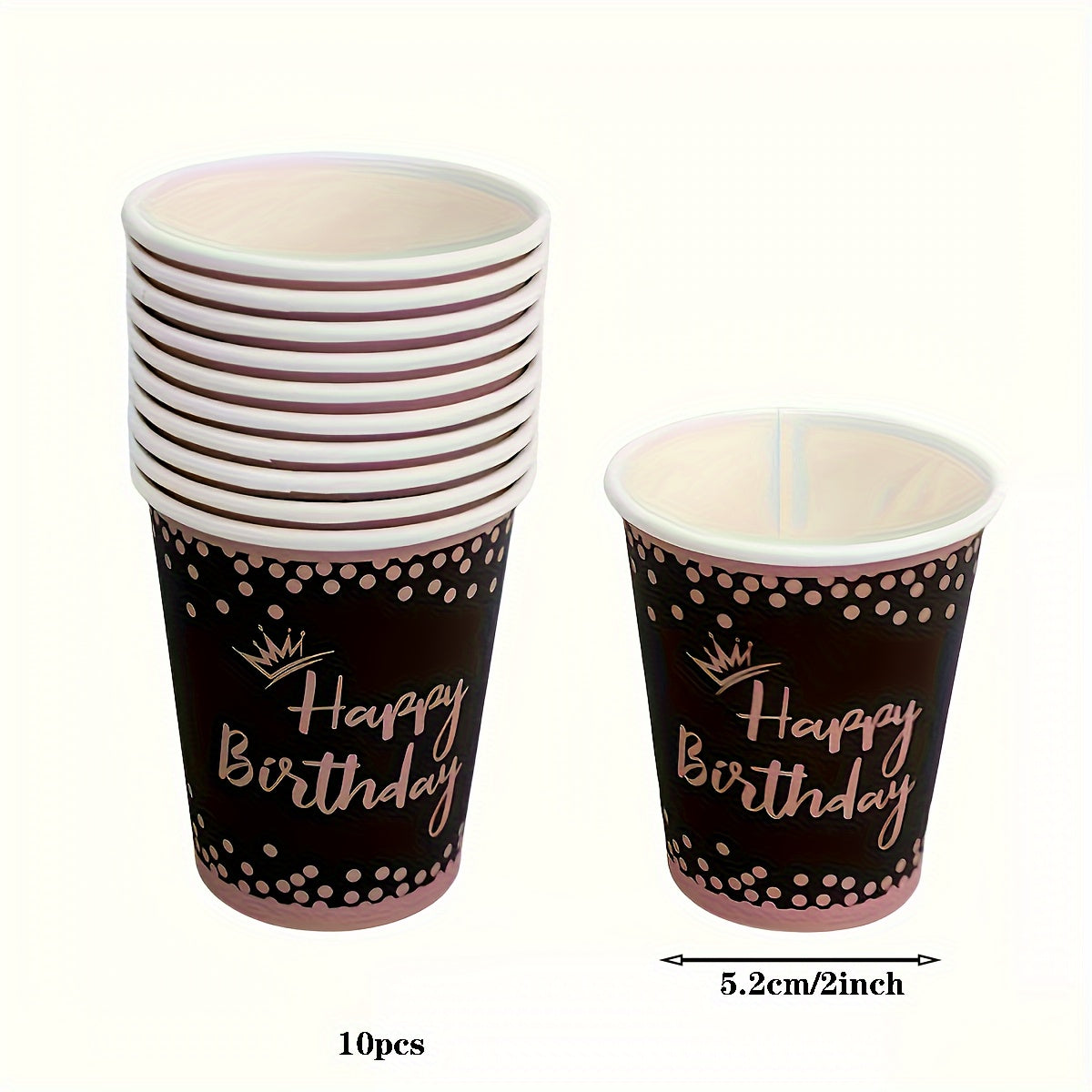 Set of 10 Black and Rose Gold Birthday Party Supplies Princess Crown Dinner Plates Napkins Cups Dessert Plates