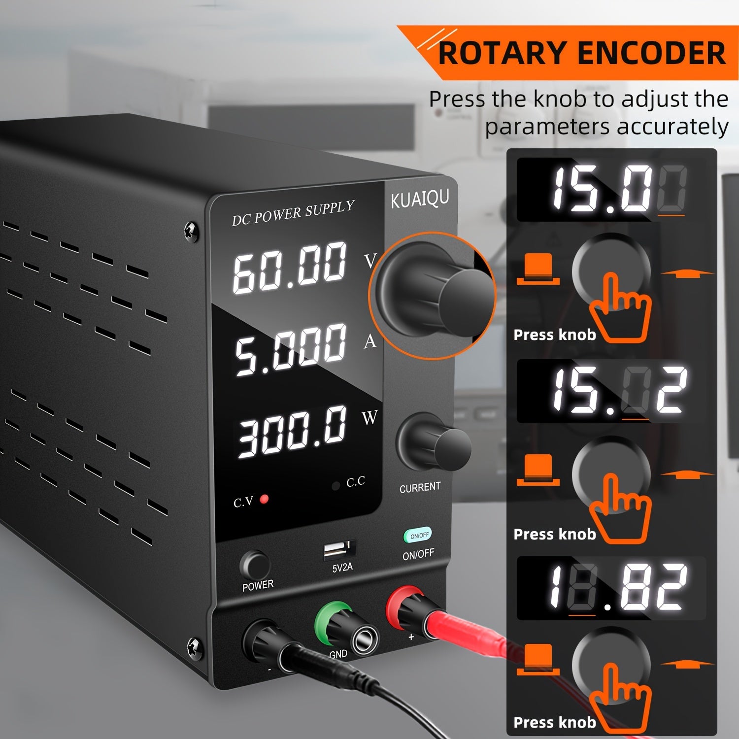 Fuente de alimentación de corriente continua ajustable de 220V 300W 5A con pantalla LED y puerto USB para reparación de electrónica y laboratorio