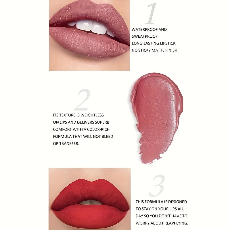 Women Matte Lipstick 12 Shades Long-Lasting Waterproof Lip Color