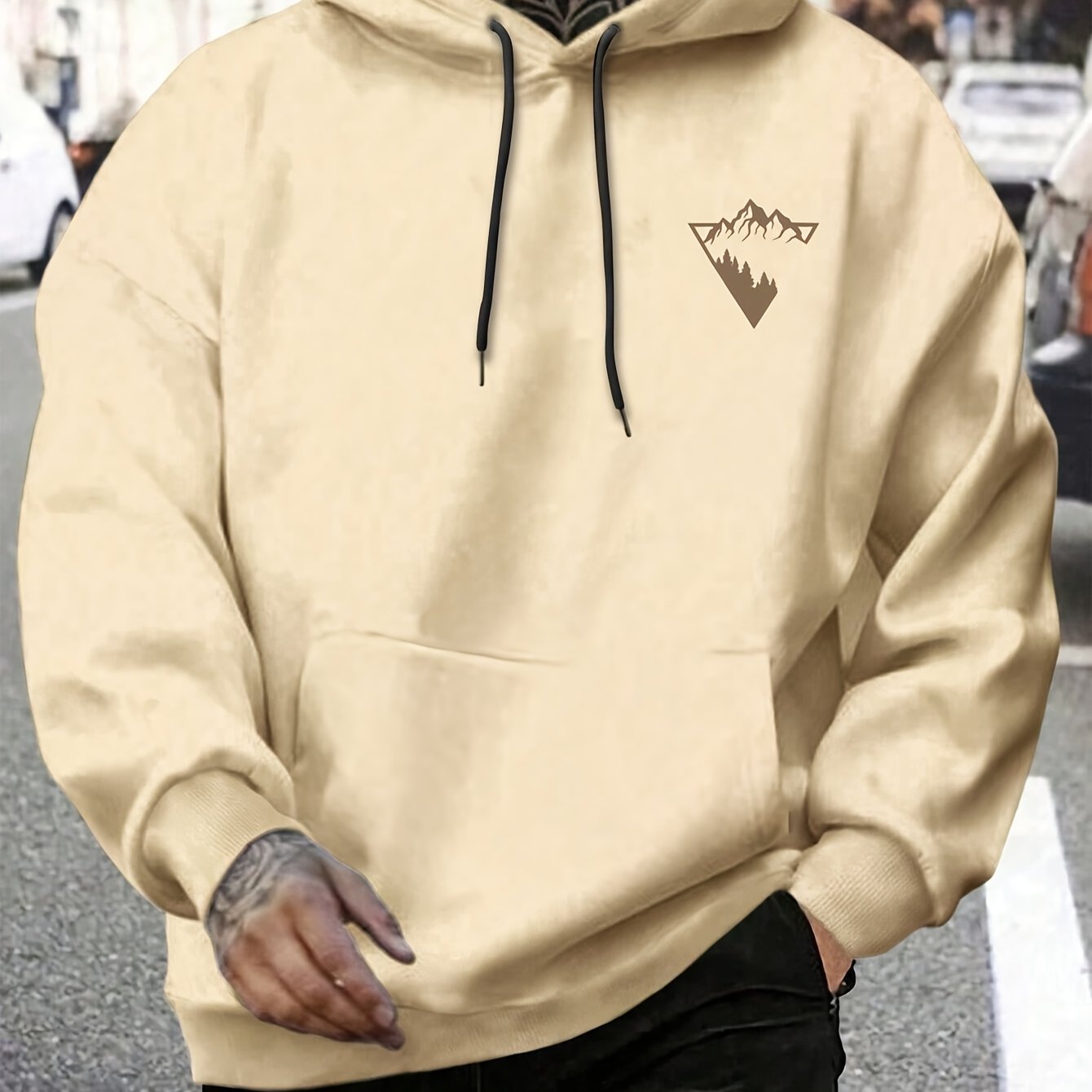 Men's Plus Size Hoodie with Mountain Triangle Print Casual Outdoor Wear Gift